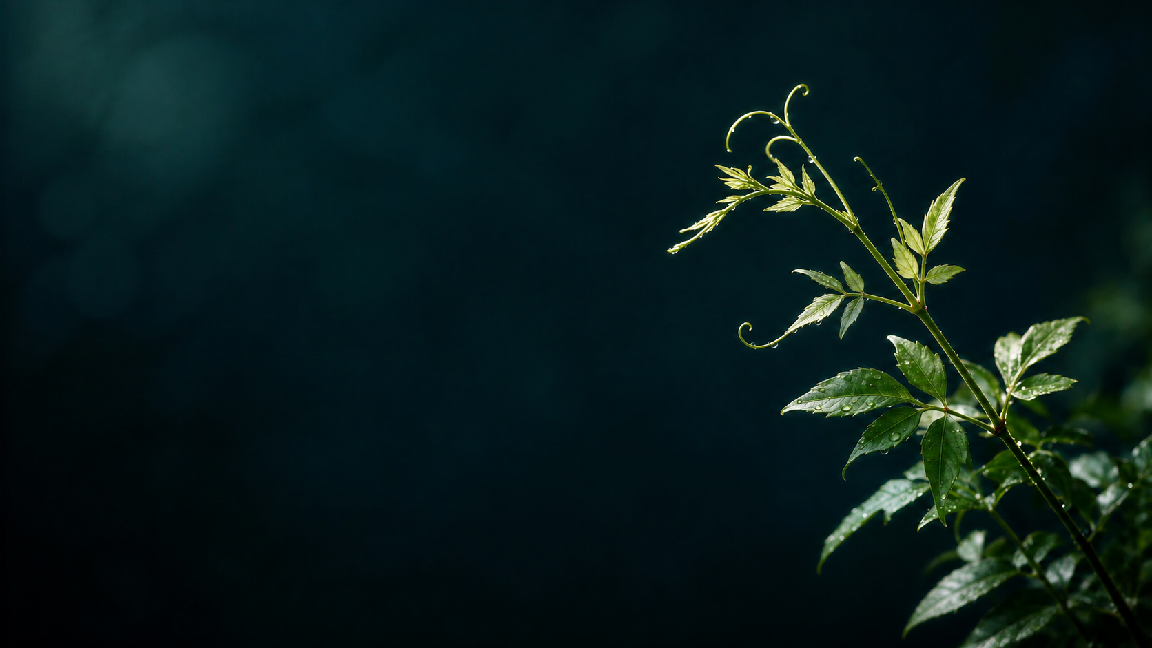 晨露中舒展的藤蔓嫩芽